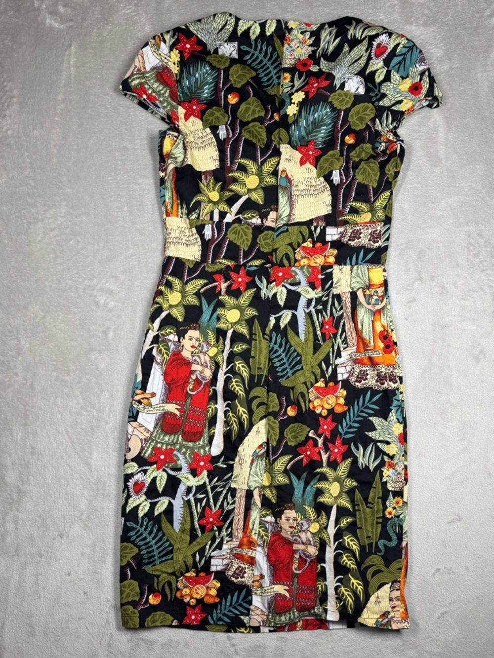 Grace Karin Frida Kahlo Tropical Floral Retro Rockabilly Black Red Dress Size S - Picture 10 of 16